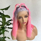 Silver Root Pink Ombre Wig Bob HD Lace Front Human Hair Wigs