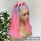 Silver Root Pink Ombre Wig Bob HD Lace Front Human Hair Wigs