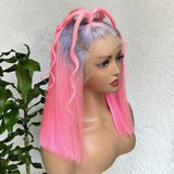Silver Root Pink Ombre Wig Bob HD Lace Front Human Hair Wigs