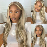 Platinum Blonde Balayage Wigs HD Transparent Lace Front Human Hair Wigs