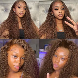 #4 Chocolate Brown Wig Deep Curly Lace Front Human Hair Wigs