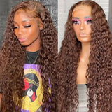 #4 Chocolate Brown Wig Deep Curly Lace Front Human Hair Wigs