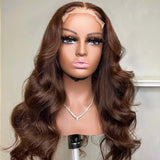 #4 Chocolate Brown Wig Body Wave Transparent Lace Human Hair Wigs