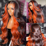 Chocolate Brown With Ginger Highlights Wig Body Wave Lace Frontal Human Hair Wigs