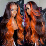 Chocolate Brown With Ginger Highlights Wig Body Wave Lace Frontal Human Hair Wigs