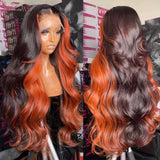 Chocolate Brown With Ginger Highlights Wig Body Wave Lace Frontal Human Hair Wigs