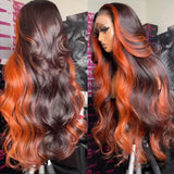 Chocolate Brown With Ginger Highlights Wig Body Wave Lace Frontal Human Hair Wigs