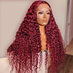 99J Burgundy Lace Wigs Deep Wave Dark Red Human Hair Wigs