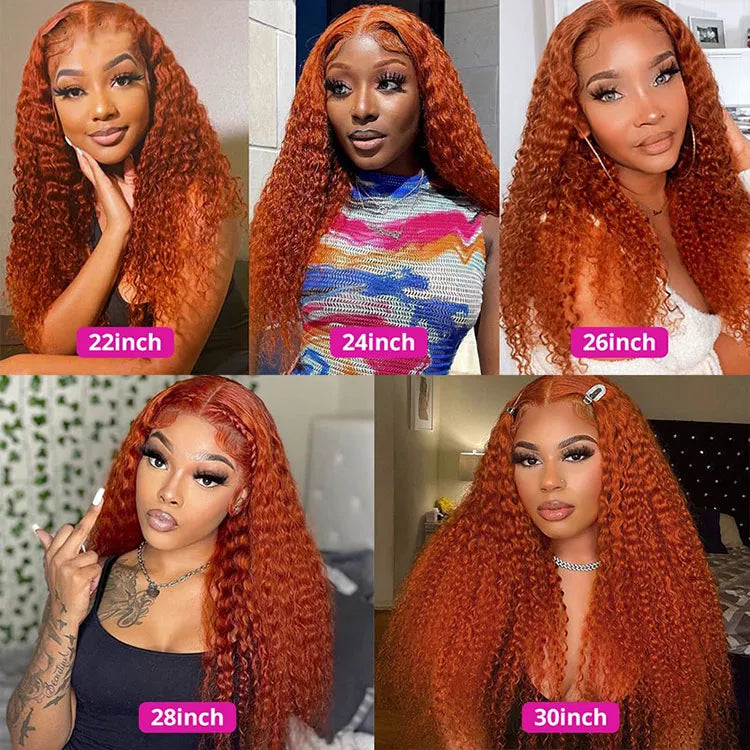 Ginger Orange Deep Curly Wigs Colored Lace Front Human Hair Wigs