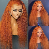 Ginger Orange Deep Curly Wigs Colored Lace Front Human Hair Wigs