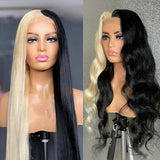 Half Blonde Half Black Hair Wig Straight Lace Human Hair Wigs