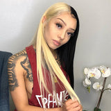 Half Blonde Half Black Hair Wig Straight Lace Human Hair Wigs