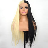 Half Blonde Half Black Hair Wig Straight Lace Human Hair Wigs