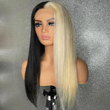 Half Blonde Half Red Hair Bone Straight Colored Wigs Lace Front Human Hair Wigs 180% Density