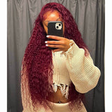 Wine Red Burgundy Deep Curly Lace Wig 100% Human Hair