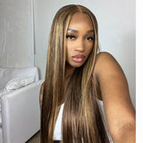 Brown Blonde P4/27 Highlight Wig 100% Human Hair