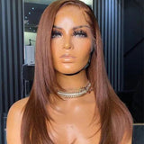 Layered #4 Chocolate Brown Wig Straight Lace Front Wigs Human Hair