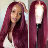 99J Burgundy Layered Wig Straight Lace Front Human Hair Wigs