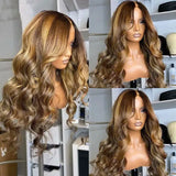 Ombre Highlight Wig Body Wave Brown Blonde Human Hair Wigs P4/27 Color