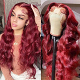 Burgundy 360 Lace Frontal Wig Body Wave Pre Plucked Wine Red Wigs 100% Human Hair