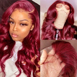 Burgundy 360 Lace Frontal Wig Body Wave Pre Plucked Wine Red Wigs 100% Human Hair