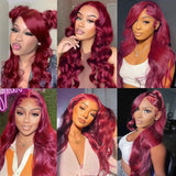 Burgundy 360 Lace Frontal Wig Body Wave Pre Plucked Wine Red Wigs 100% Human Hair