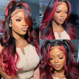 Red Highlight Wig Body Wave Lace Frontal Human Hair Wigs