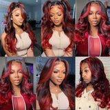 Red Highlight Wig Body Wave Lace Frontal Human Hair Wigs