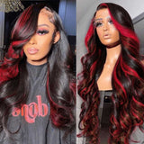 Red Highlight Wig Body Wave Lace Frontal Human Hair Wigs