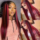 Red Highlight Wig Body Wave Lace Frontal Human Hair Wigs