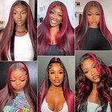 Red Highlight Wig Body Wave Lace Frontal Human Hair Wigs