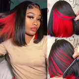 Peekboo Pink Highlight Bob Wig Hidden Color Short Lace Front  Human Hair Wig