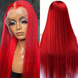 Red Wig Straight Lace Front Human Hair Wigs