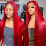 Red Wig Straight Lace Front Human Hair Wigs