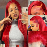 Red Wig Straight Lace Front Human Hair Wigs