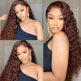 #33 Reddish Brown 360 Lace Frontal Wig Deep Curly Wave Human Hair Wigs