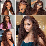 #33 Reddish Brown 360 Lace Frontal Wig Deep Curly Wave Human Hair Wigs