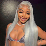 Silver Grey Wavy Human Hair Wig 13x4 HD Lace Front Wigs