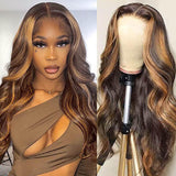 P4/27 Wavy Highlights Gluless Air Wigs 100% Human Hair