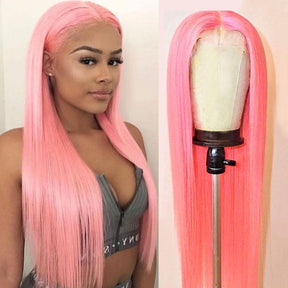 Light Pink Human Hair Wig Long Colored Lace Front Wig