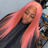 Light Pink Human Hair Wig Long Colored Lace Front Wig