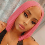 Light Pink Human Hair Wig Long Colored Lace Front Wig