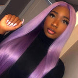 Light Purple Human Hair Wig Long Colored Lace Front Wig