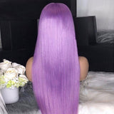 Light Purple Human Hair Wig Long Colored Lace Front Wig