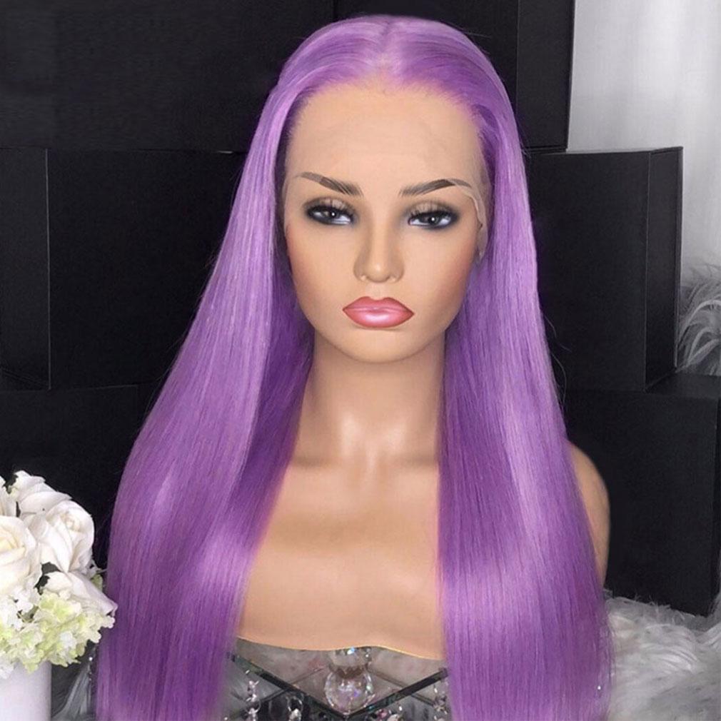 Light Purple Human Hair Wig Long Colored Lace Front Wig