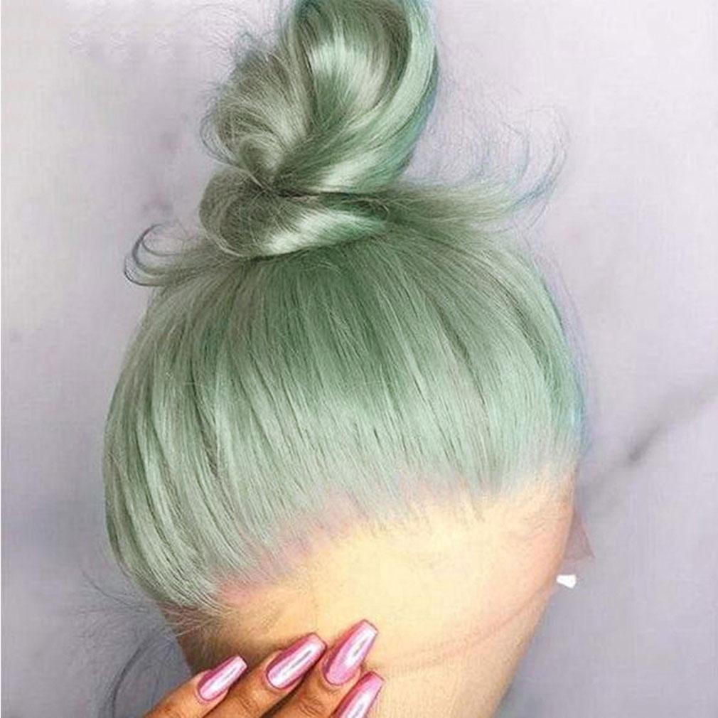Pastel Green Human Hair Wig Long Colored Lace Front Wig