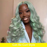 Pastel Green Human Hair Wig Long Colored Lace Front Wig