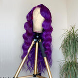 Purple Wavy Wig Human Hair Long Colored Lace Front Wigs