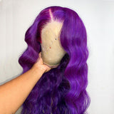 Purple Wavy Wig Human Hair Long Colored Lace Front Wigs