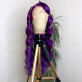 Purple Wavy Wig Human Hair Long Colored Lace Front Wigs